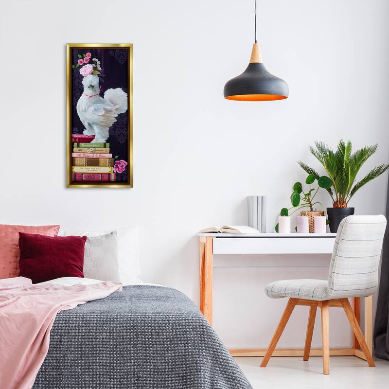 Stupell Fancy Vintage Chicken with Books Framed Floater Canvas Wall Art Design By Heather Gauthier