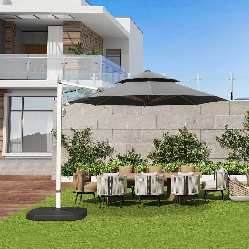 Round Cantilever Umbrella with Center Pole, Gray (Base Not Included)