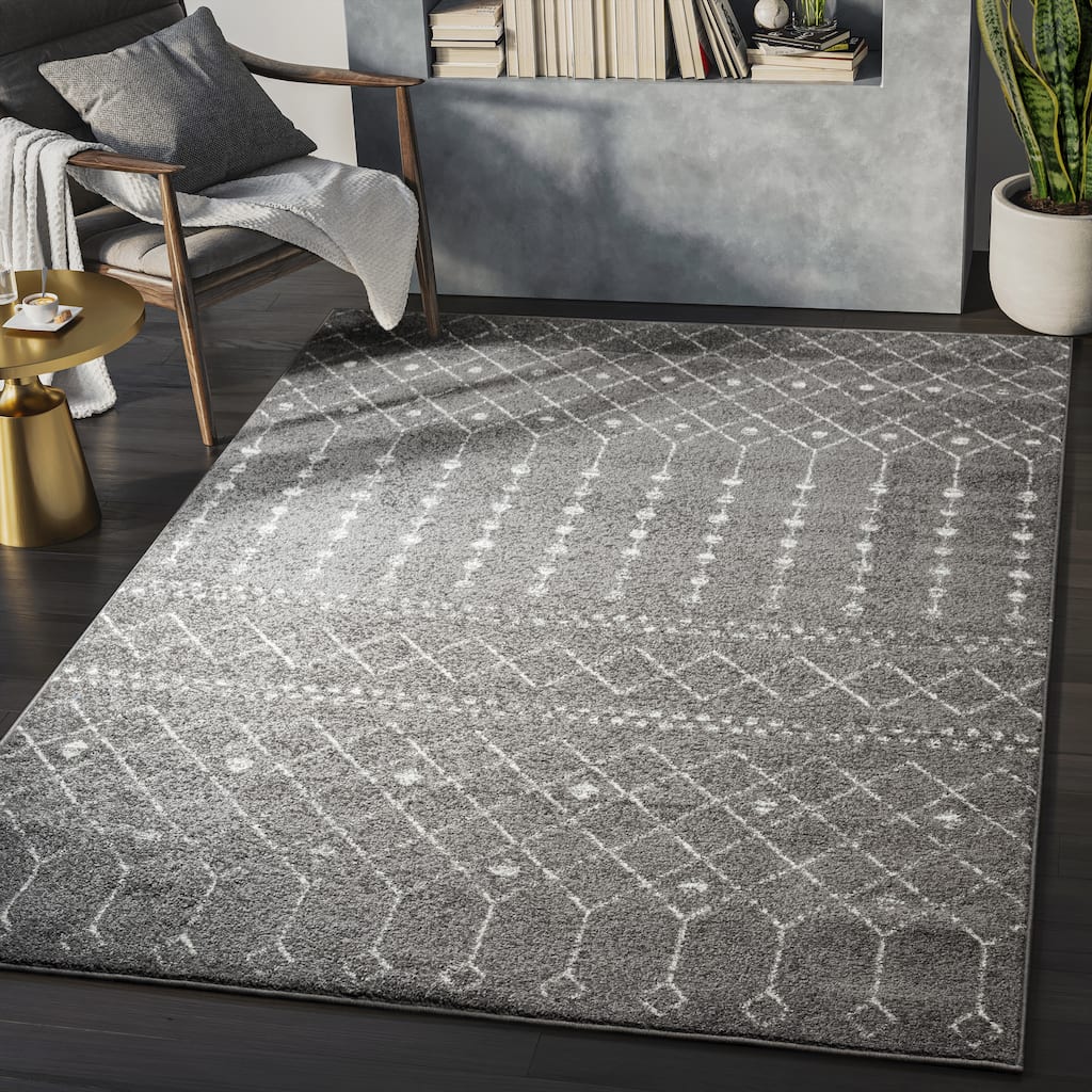 Abani Casa Moroccan Trellis Grey Cream Soft Area Rug