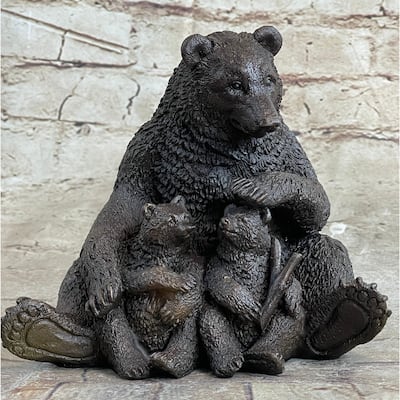 Mama Bear With Cubs Family Of Bears Bronze Metal Figurine Sculpture Signed Art
