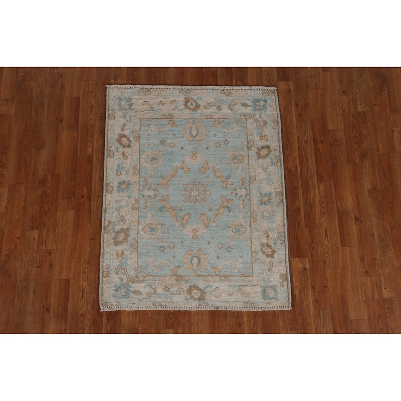 Geometric Oushak Turkish Oriental Wool Rug Hand-knotted Bedroom Carpet - 3'0" x 3'10"
