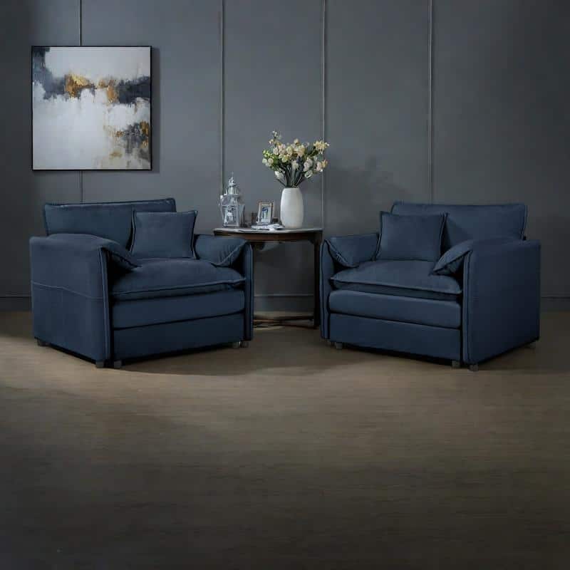 2-Pieces Chenille Accent Sofa Chair Set of 2 with Oversized Armchairs and 29.92" Deep Seats (800lb Capacity) - Blue