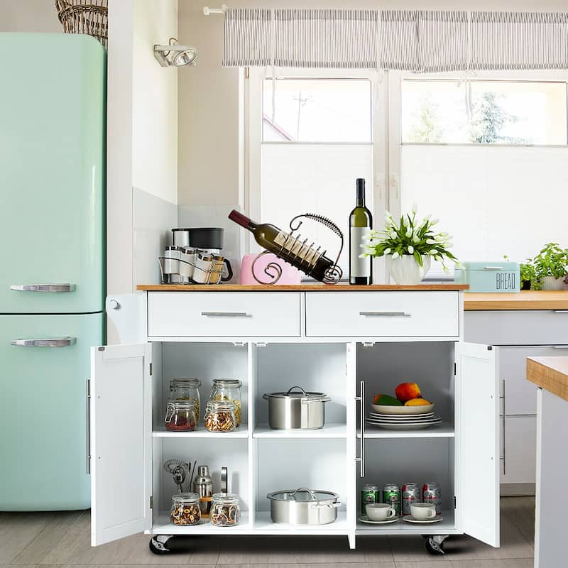 Costway Kitchen Island Trolley Cart Wood Top Rolling Storage Cabinet