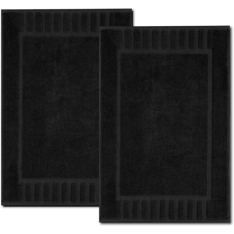 White Classic Luxury Cotton Bath Mat 22x34 Set of 2 - Black