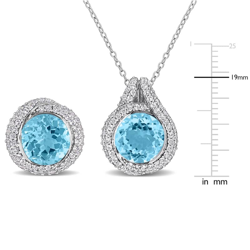 Miadora Sterling Silver Gemstone Halo Necklace and Earrings Set