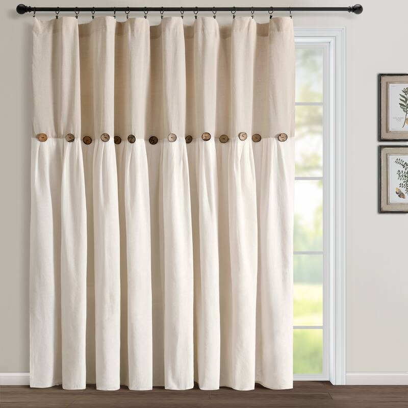 Lush Decor Linen Button Single Panel Window Curtain - 84"Lx100"W - Linen
