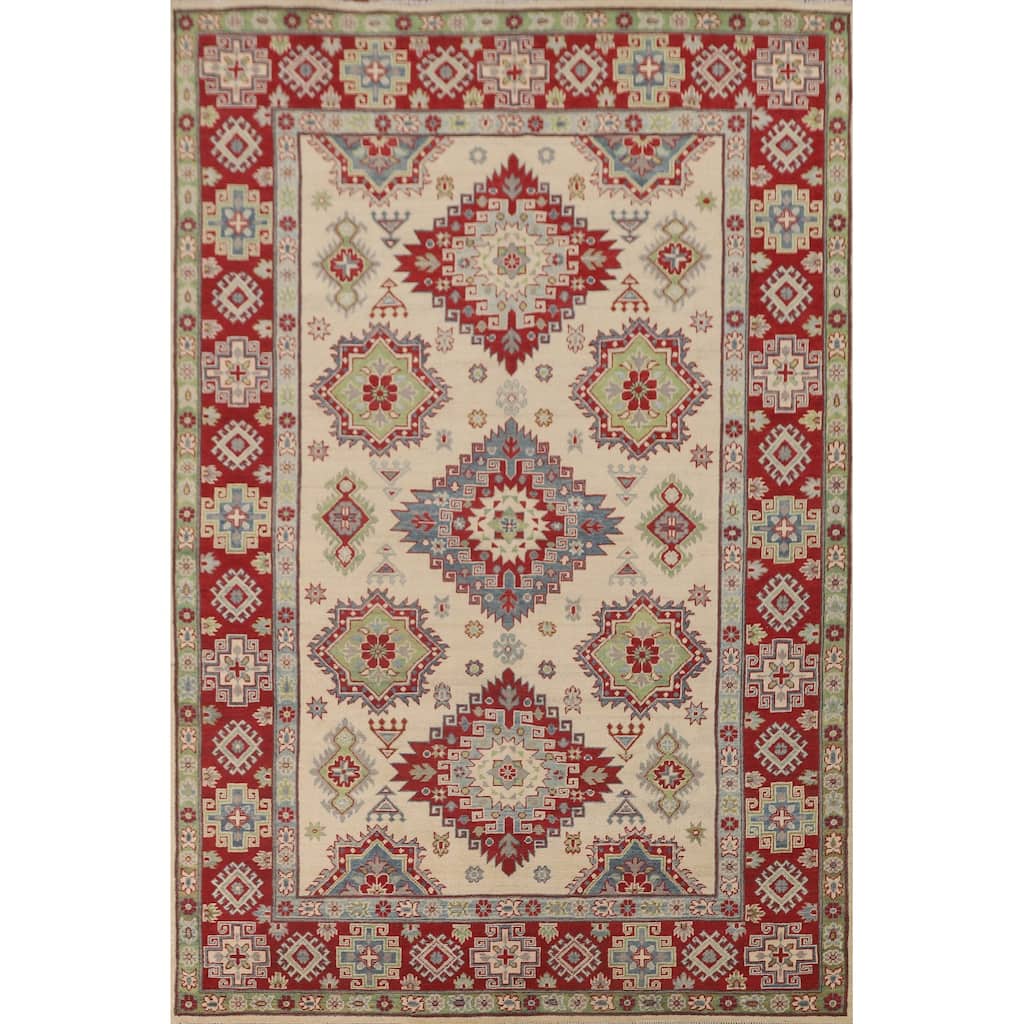Traditional Beige Kazak Area Rug Handmade Wool Carpet - 6'8" x 9'8"