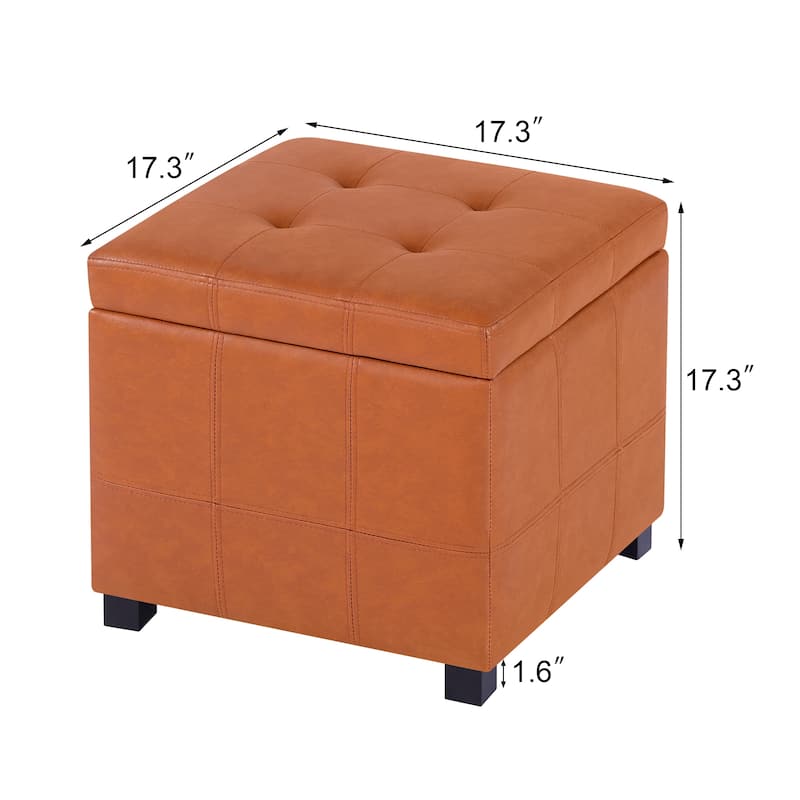Adeco Square Tufted Storage Ottoman with Hidden Space