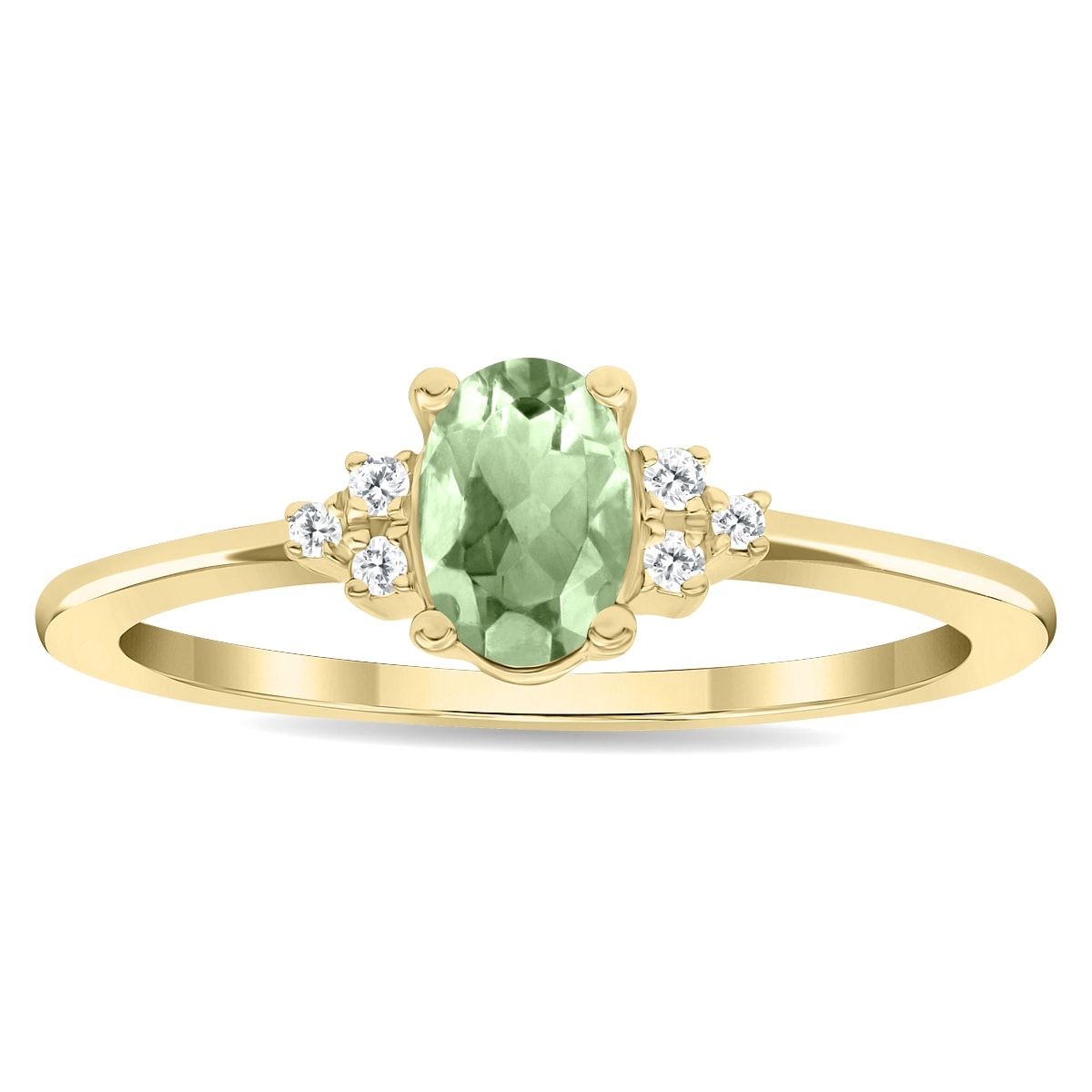Marquee Women's Oval Shaped Green Amethyst and Diamond Half Moon Ring in 10K Yellow Gold