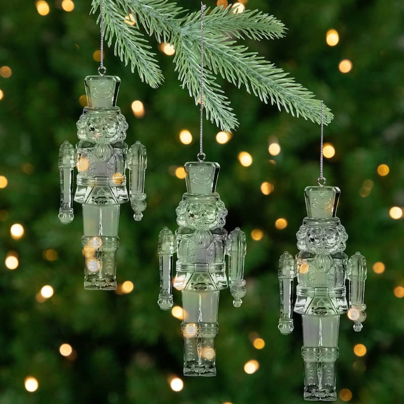 Nutcracker Soldier Acrylic Christmas Ornaments - 5" - Clear - Set of 3