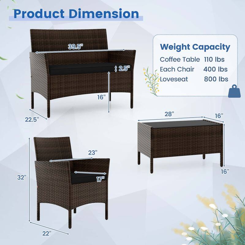 Costway 4 PCS Patio Furniture Set with Washable Cushions and Tempered - See Details