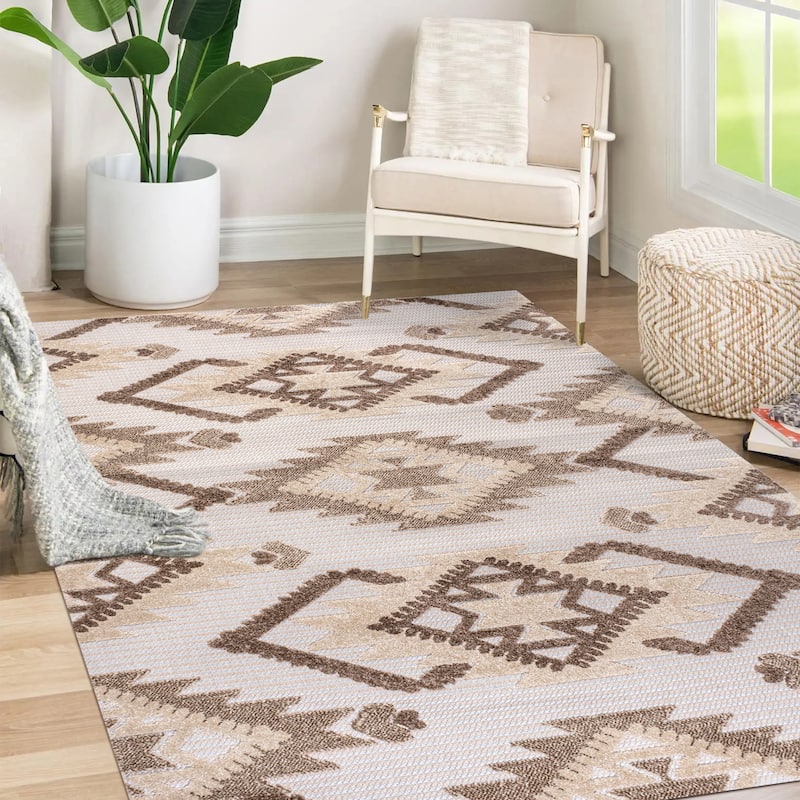 JONATHAN Y Duwun High-Low Pile Neutral Diamond Kilim Indoor/Outdoor Area Rug