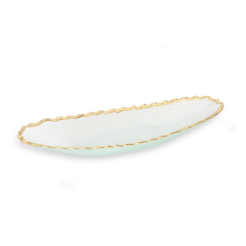 15"L Glass Oval Tray with Gold Scalloped Edge