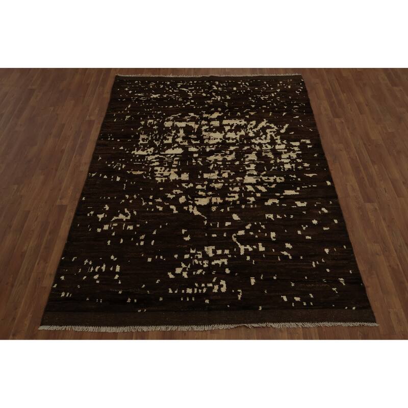Hand Knotted Oriental 100% Wool Carpet Tribal Abstract Brown Moroccan Area Rug - 8' 7'' X 6' 0''