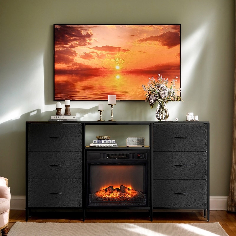 Farmhouse 58'' TV Stand For Tvs Up To 70'' With Electric Fireplace And 6-Drawer