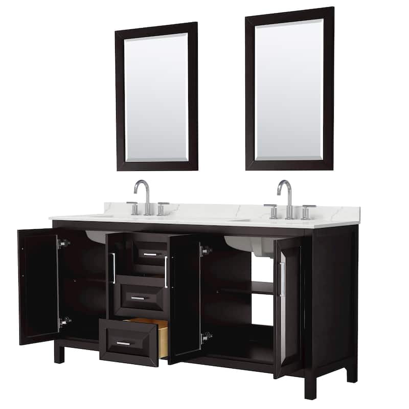 Daria 72-inch Double Vanity, 3 Hole Quartz Top, 24-inch Mirrors