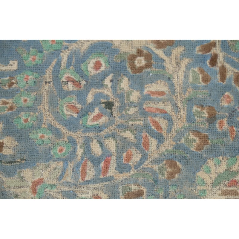 Blue Floral Tabriz Persian Vintage Area Rug Handmade Wool Carpet - 6'7"x 9'11"