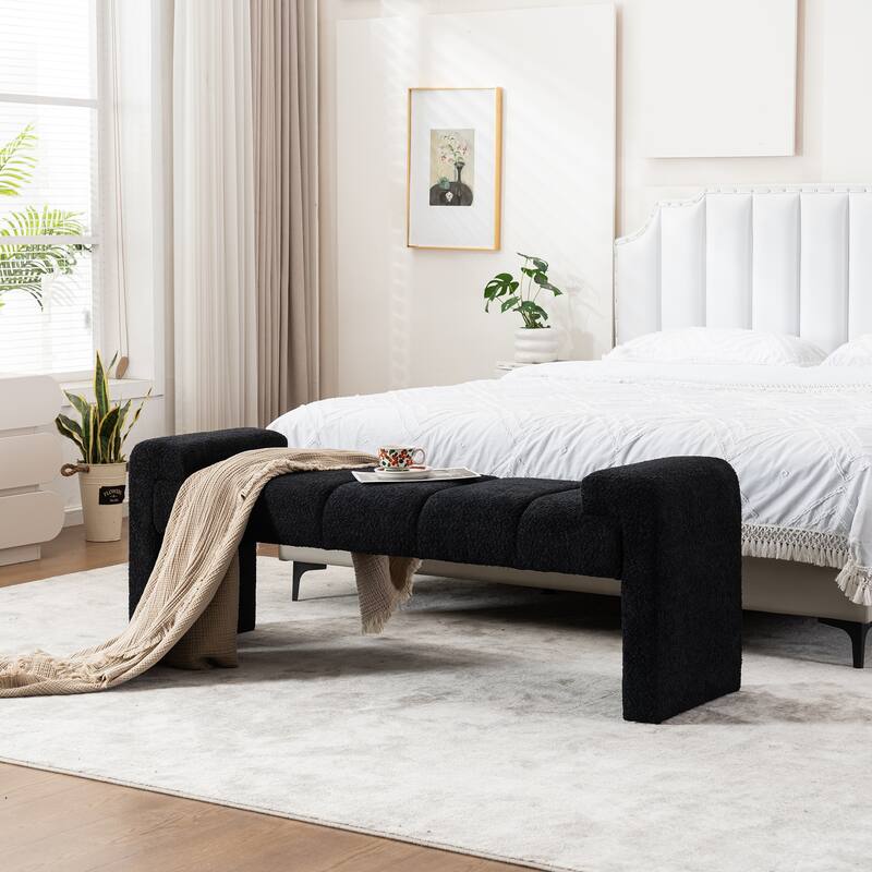 54" Boucle Bedroom Bench with Channel Tufted Modern Entryway Bench Window Bench End of Bed Bench
