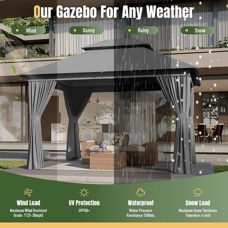 12‘x10'/13'x10' Outdoor Gazebo for Patio, Metal Frame Canopy with Double Roofs