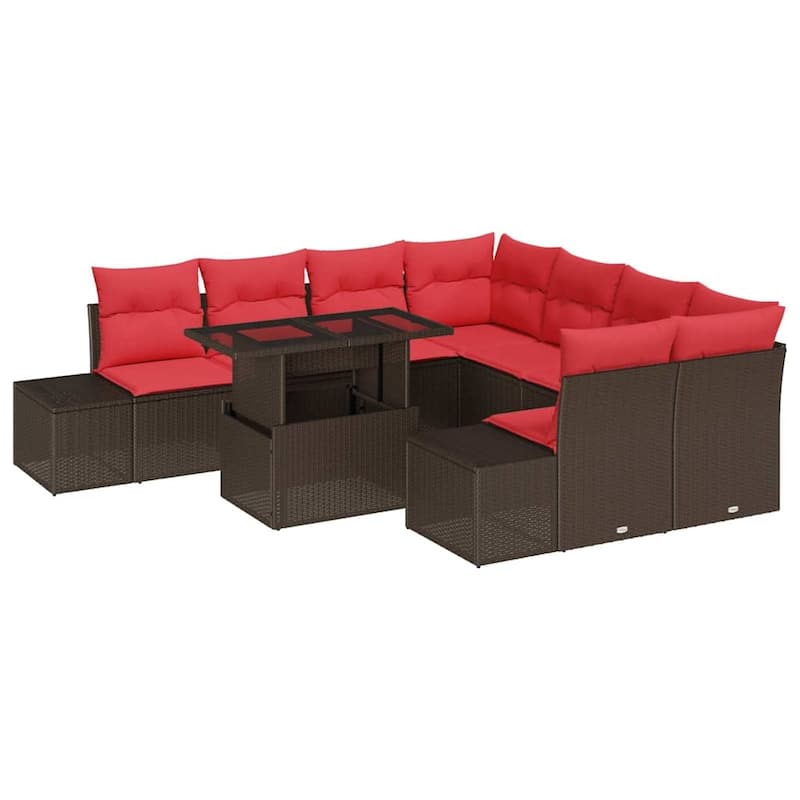 vidaXL 9 Piece Garden Sofa Set with Cushions - 103.9×92.1×27.2