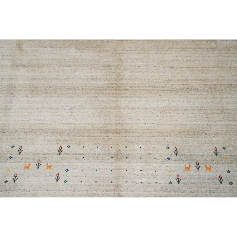 Hand Knotted Oriental Viscose Silk Carpet Tribal Animal Pictorial Beige & Ivories Gabbeh Area Rug - 11' 10'' X 8' 8''