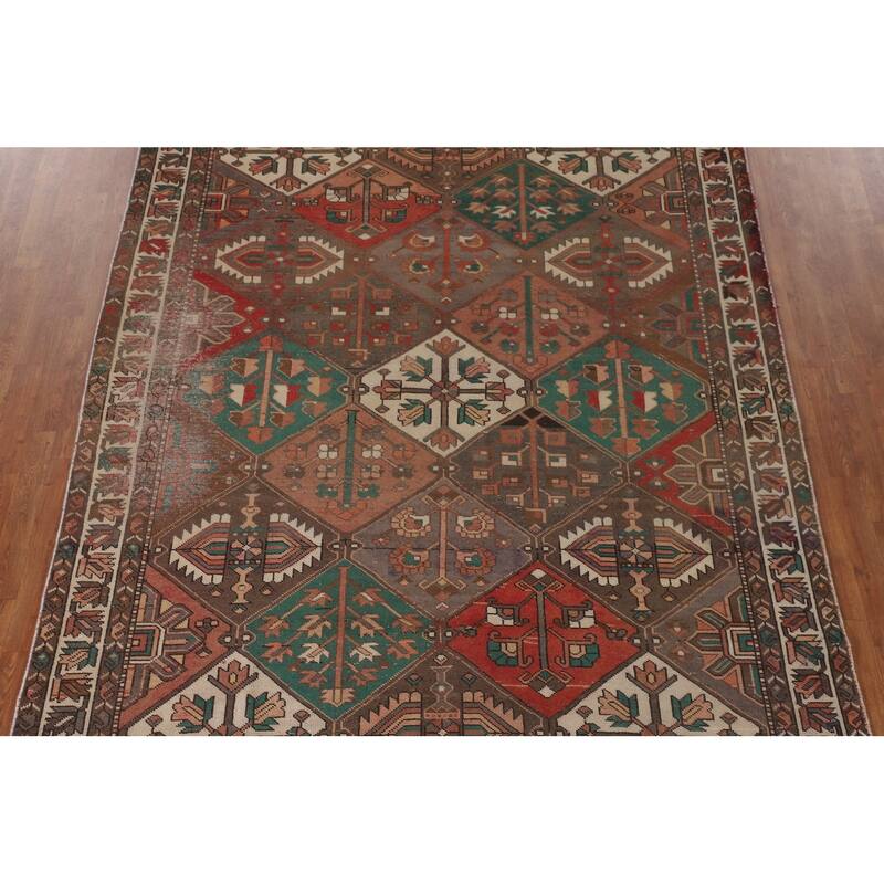 Distressed Bakhtiari Persian Vintage Area Rug Hand-Knotted Wool Carpet - 7'1"x 10'3"