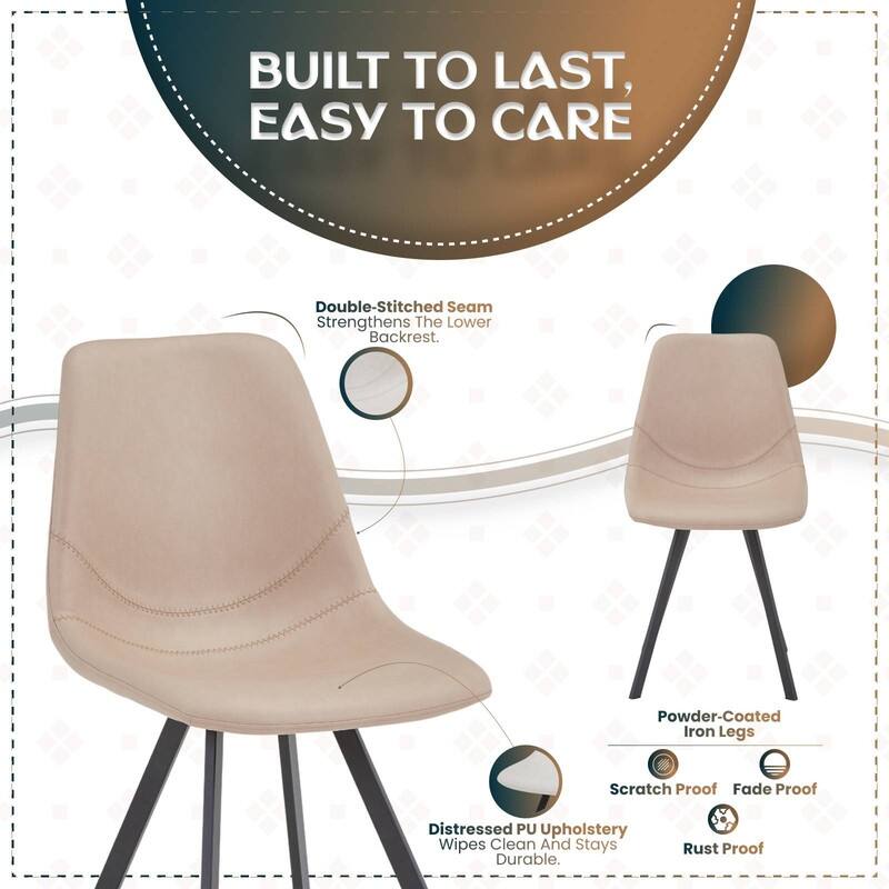 Markley Modern Ergonomic Leather Dining Chair with Black Steel Legs, Scratch-Resistant & Comfortable Kitchen Chair