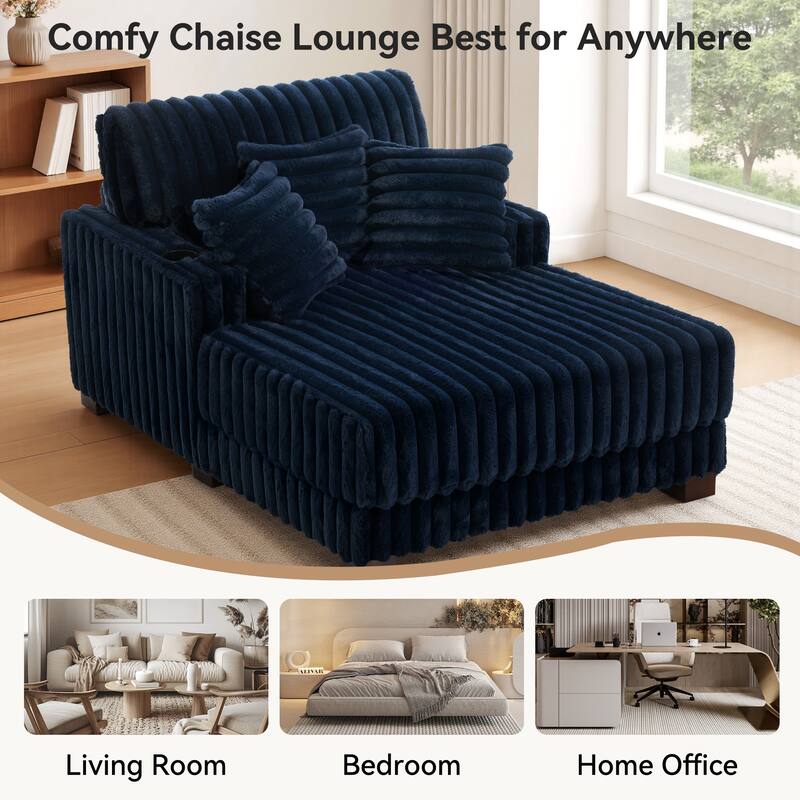 42"W Upholstered Chaise Lounge Sofa Bed with Pillow and Cup Holder