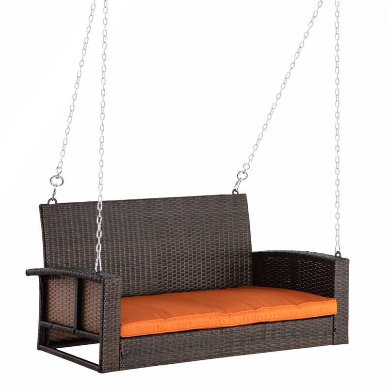 Outsunny 2 Person Wicker Hanging Swing Bench with Cushions for Backyard and Garden