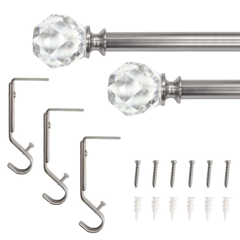 Lumi 3/4" Single Curtain Rod Set Brushed Nickel-Faceted Crystal finial - 66"-120" - Brushed Nickel