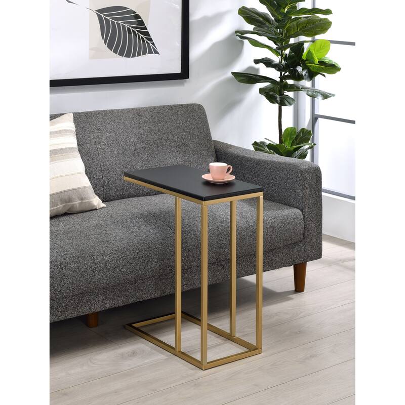 Narrow Side End Table for Sofa Couch and Bed Snack, Gold/Black