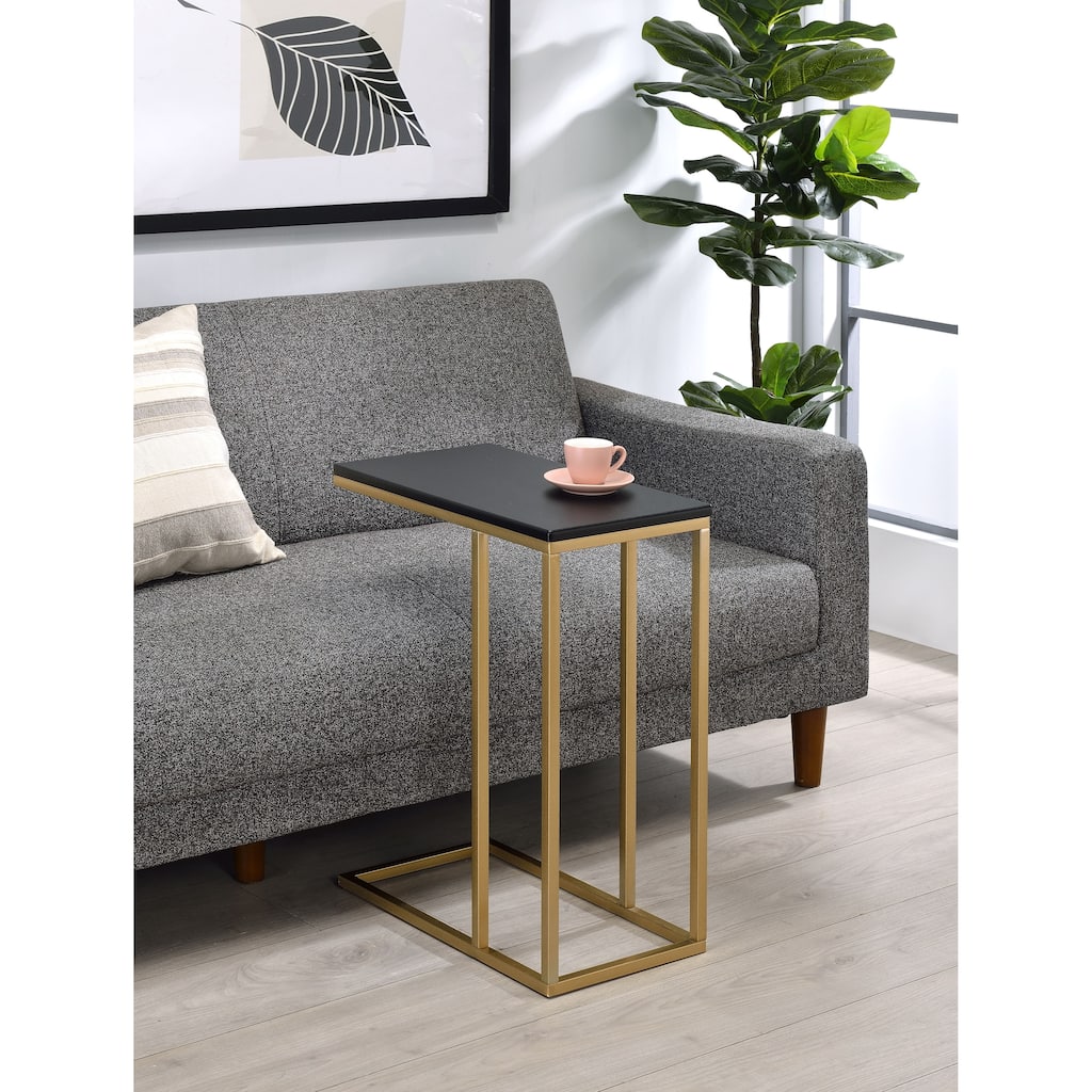 Narrow Side End Table for Sofa Couch and Bed Snack, Gold/Black
