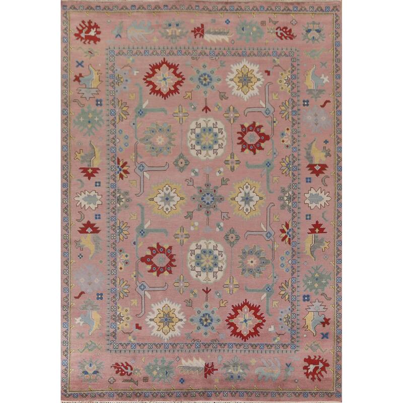 Light Pink Oushak Oriental Area Rug Handmade Wool Carpet - 9'0"x 11'10"