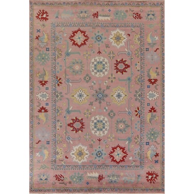 Light Pink Oushak Oriental Area Rug Handmade Wool Carpet - 9'0"x 11'10"