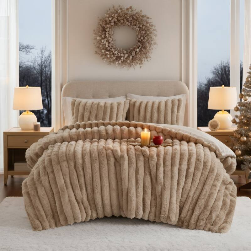 Madison Park Jasmine Ultrasoft Faux Fur Ribbed Comforter Set