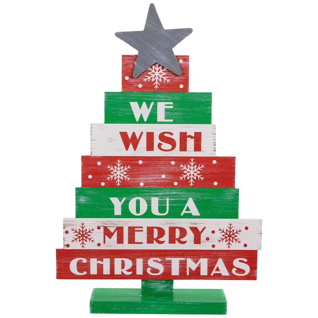 We Wish You A Merry Christmas Wooden Tree Sign - 16.5"