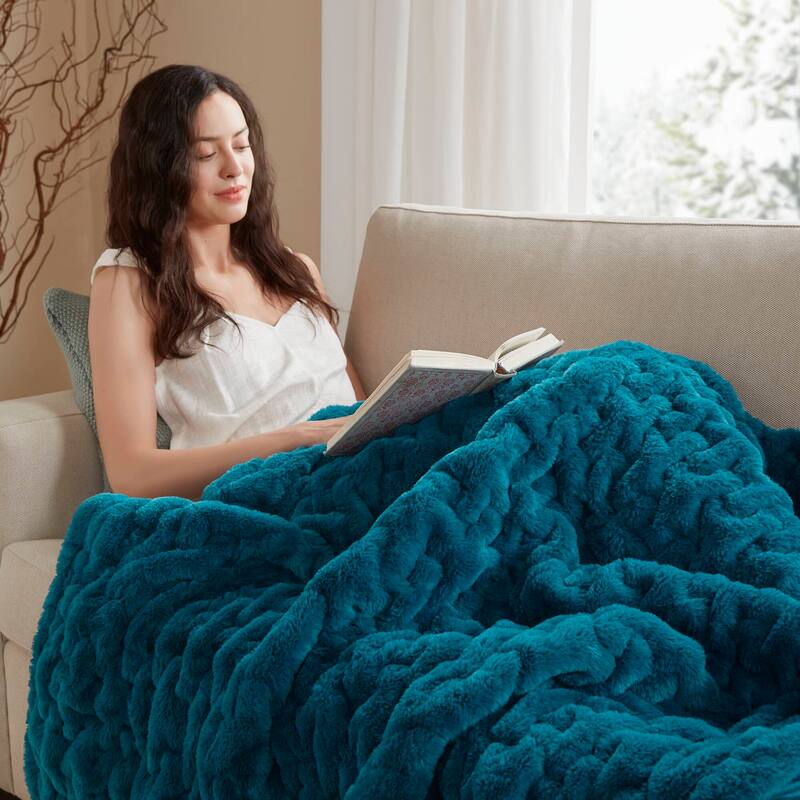 Madison Park Ruched Fur Throw