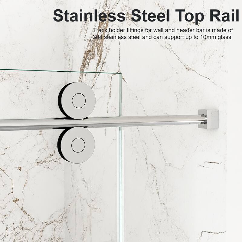 56"-60"W x 72"H Frameless Single Sliding Shower Door - 5/16" (8mm) Clear Tempered Glass