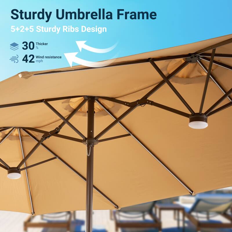 XIZZI Outdoor Patio Umbrella with Solar LED Lights and Base