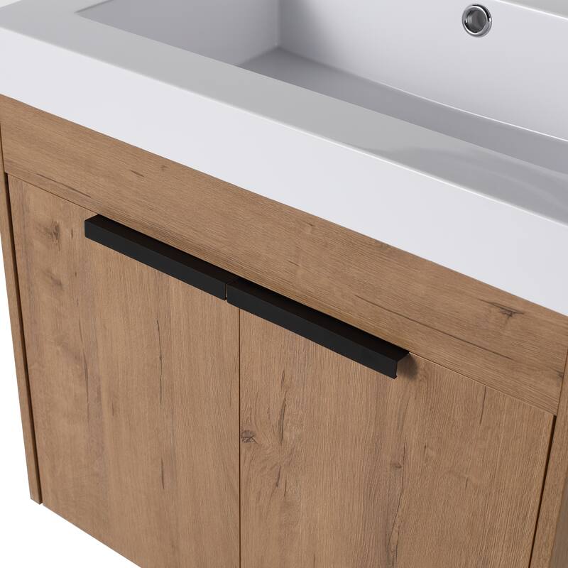 Contemporary 24" Bathroom Vanity with Resin Sink, Soft Closing Doors, Floating Design, Pre-Assembled Cabinet - 23.9in L Plywood