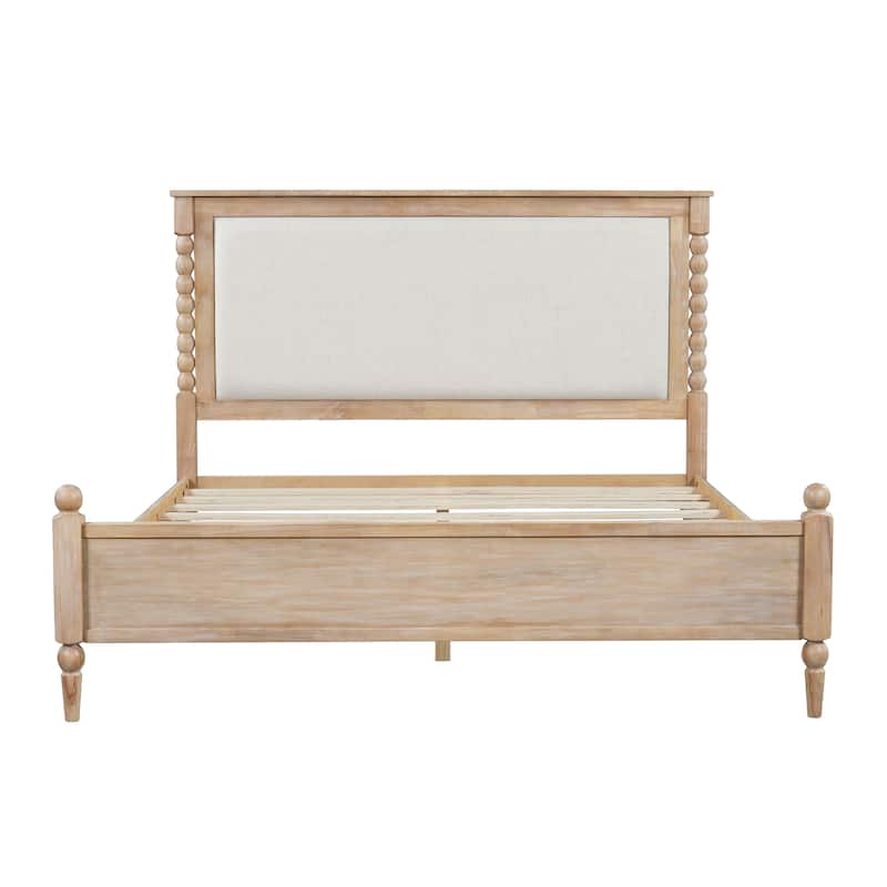 Christopher Knight Home - Traditional Wooden Platform Bed with Upholstered Headboard and Spindle Accent Design