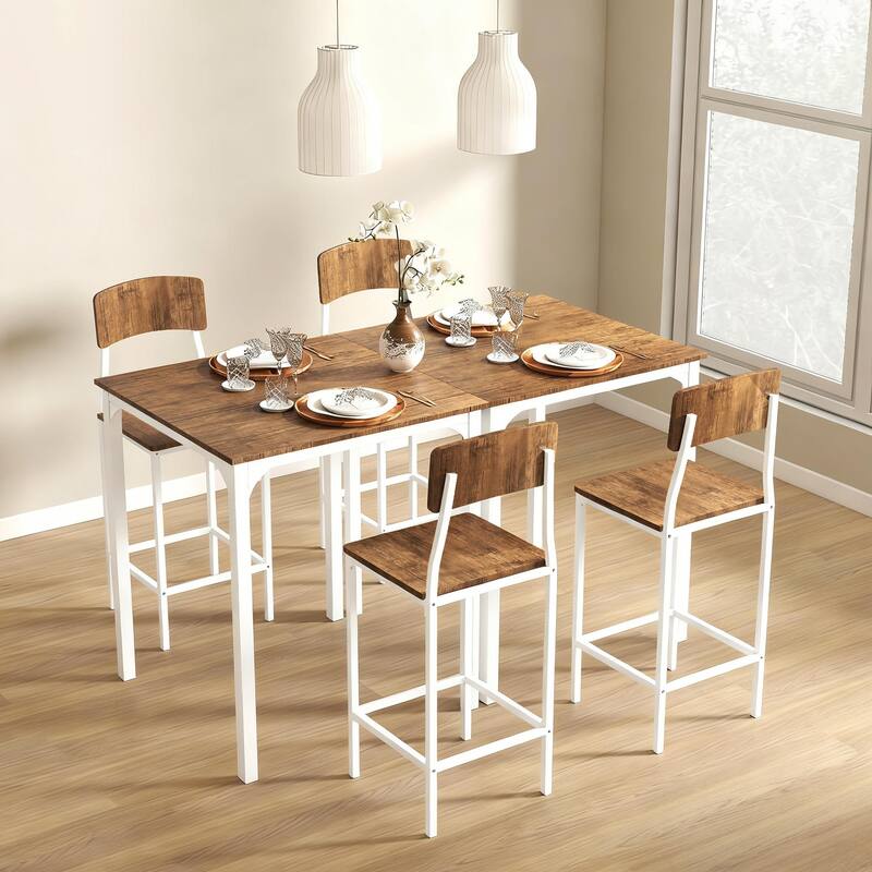 HOMCOM 3 PCs Modern Counter Height Dining Table Set with 2 Matching Stools Foorest Steel Legs
