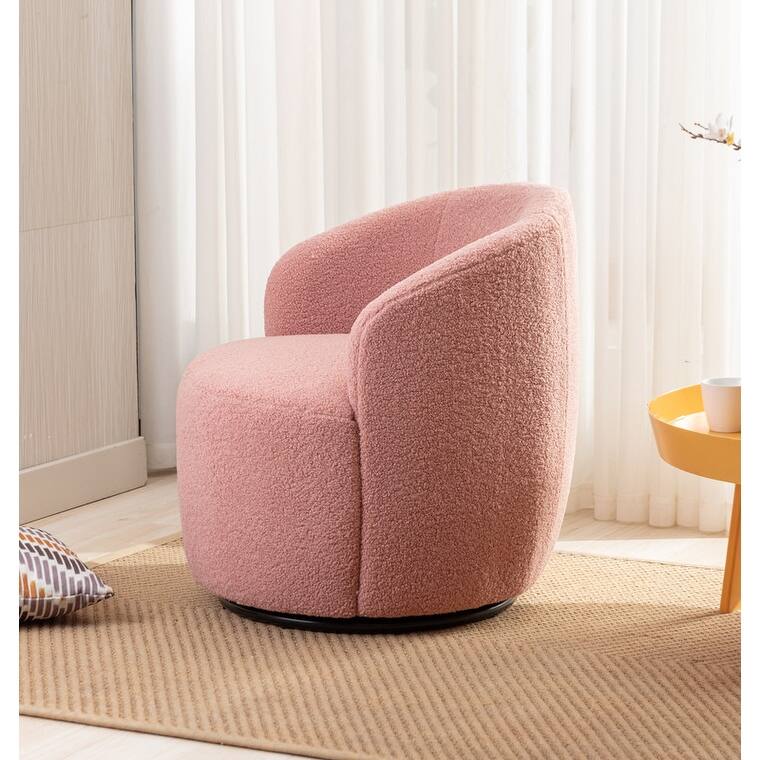 Swivel Barrel Chair,Teddy Fabric Upholstered Modern Round Accent Arm Chairs
