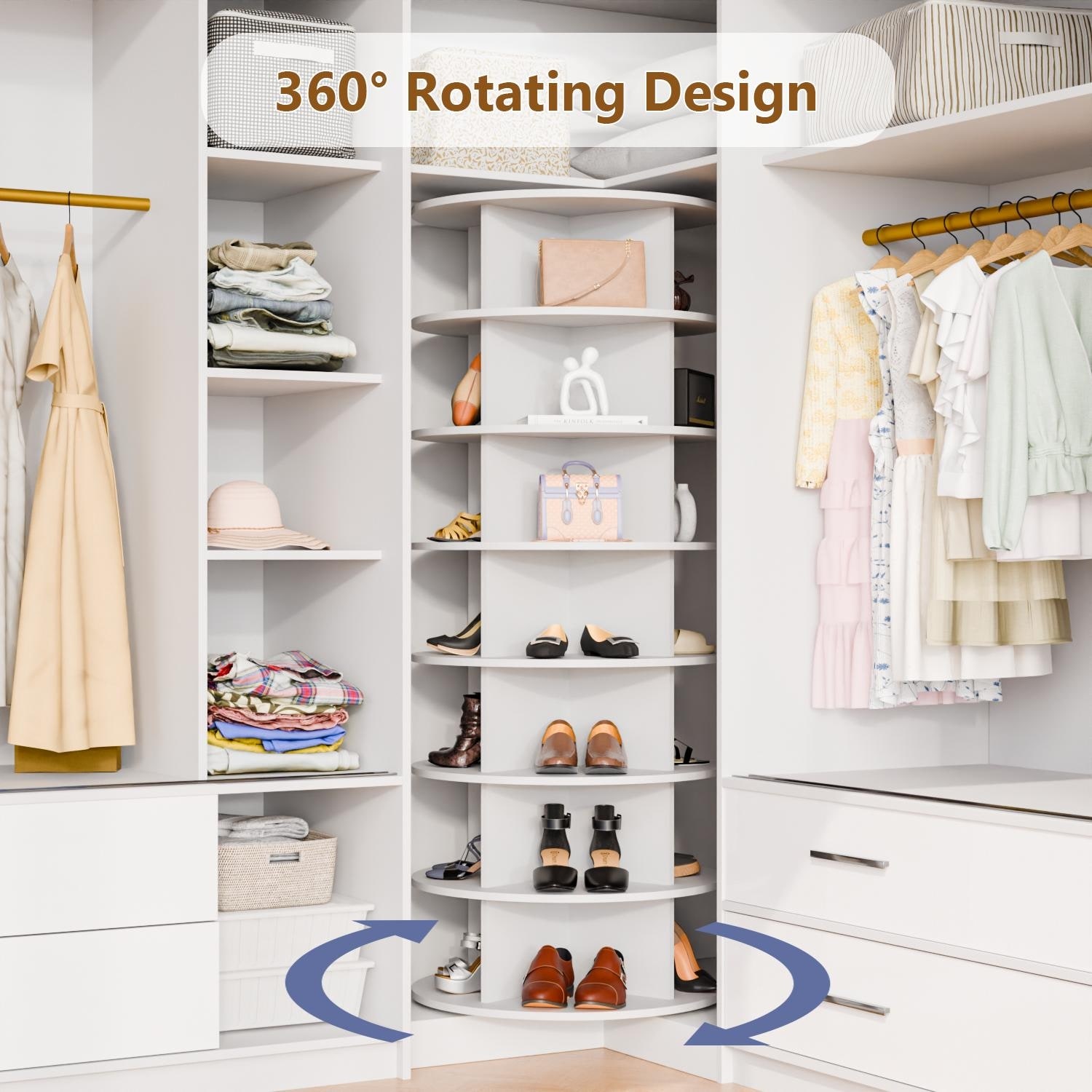 Closet Organizer Shoe Rack For Corner Shoe Storage 360 Rotating