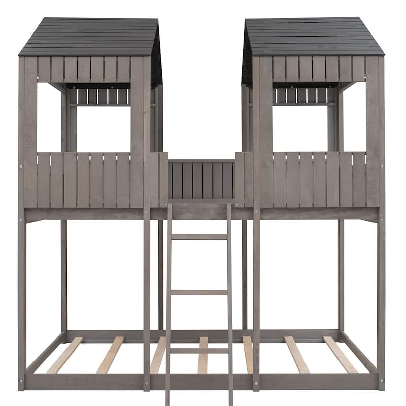 Merax Full over Full Wood Tower Bunk Bed with Roof