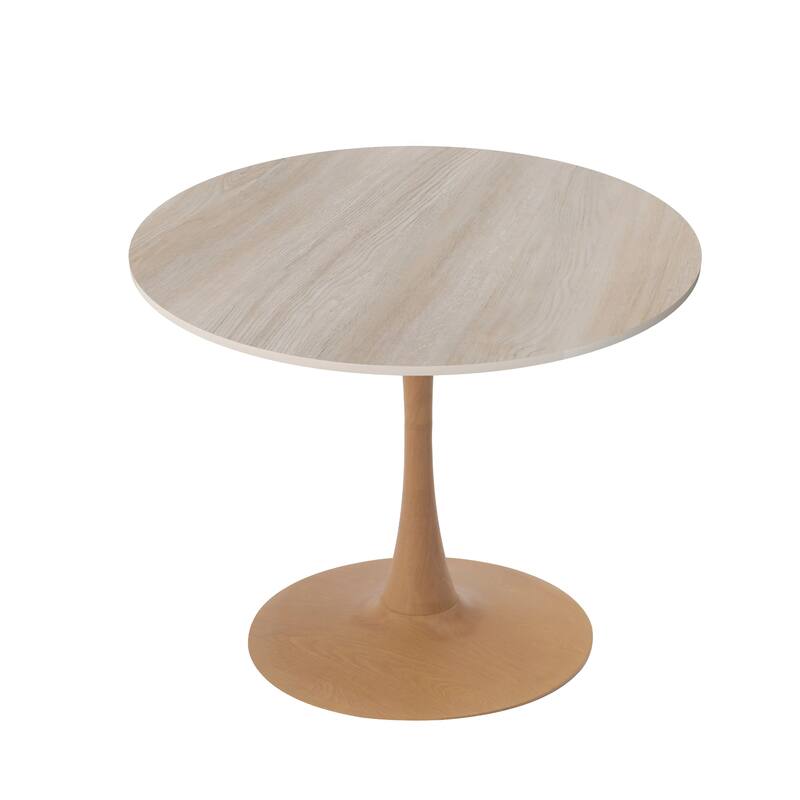 Bristol 27" Round Dining Table with Sintered Stone Top and Natural Wood Steel Pedestal Base for Modern Kitchen and Dining Room - Natural Wood