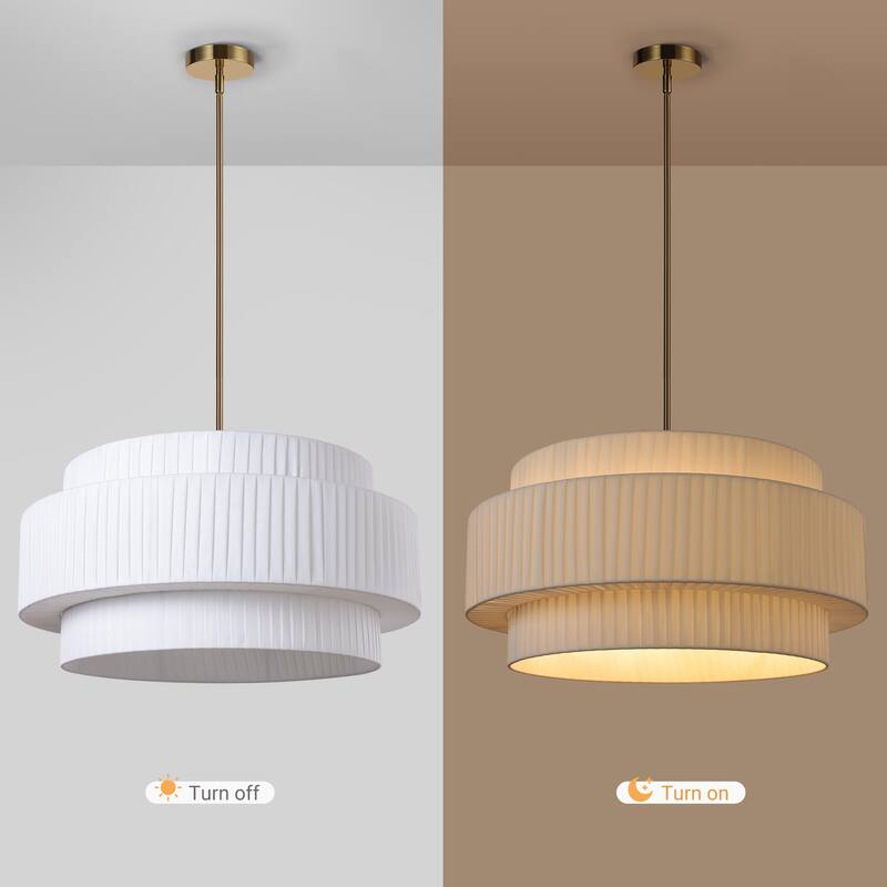 Modern 3-Tier Drum Chandeliers Fabric Shade Ceiling Hanging Pendant - 3-Tier/23.6inch