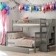 preview thumbnail 1 of 24, Modern Twin Over Full Bunk Bed With Trundle And Staircase,Storage Space for Bedroom Grey