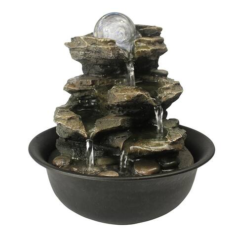Rock Cascading Tabletop Fountain with LED Light for Home Office