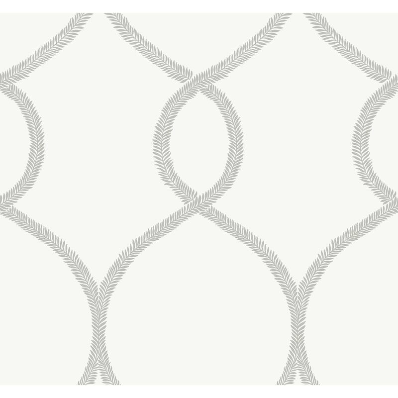 Moreno, Laurel Leaf Ogee Wallpaper, 27 in x 27 ft = 60.75 sq ft, Wallpaper Roll - Grey